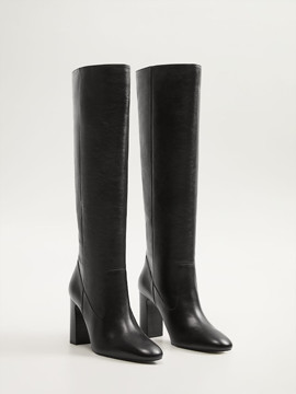 Leather Square Toe Knee High Boot